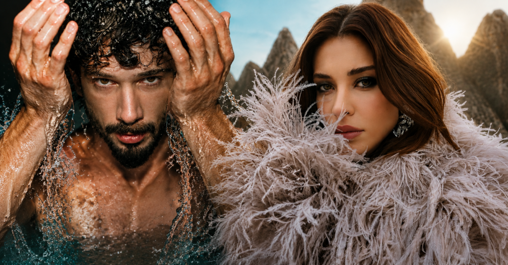 Deniz Can Aktaş and Devrim Özkan featured in a Yeraltı-inspired thumbnail discussing their dating rumors.