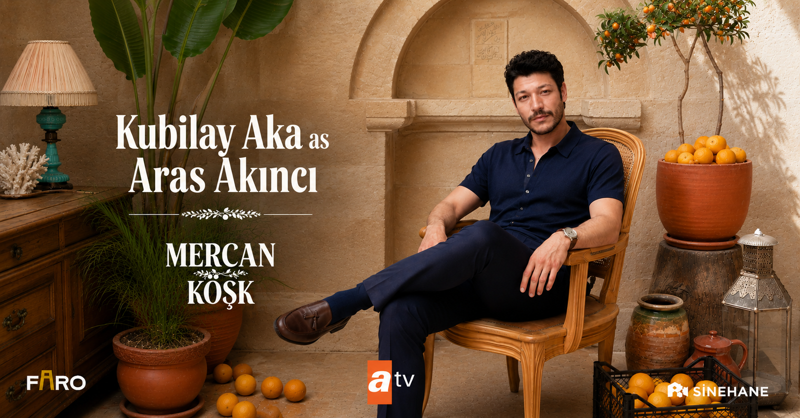 Kubilay Aka as Aras Akıncı in Mercan Köşk, portraying a charismatic and intelligent entrepreneur with strong leadership qualities.